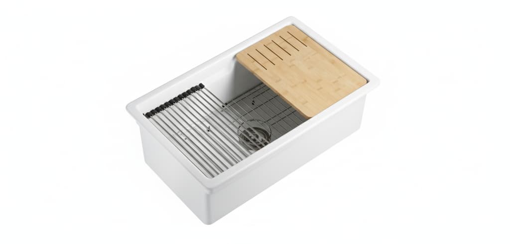 Lukka Vorona Fireclay Inset/Undermount Sink | Gloss White & Matte Black | 813×483×255mm | Single Bowl With Workstation