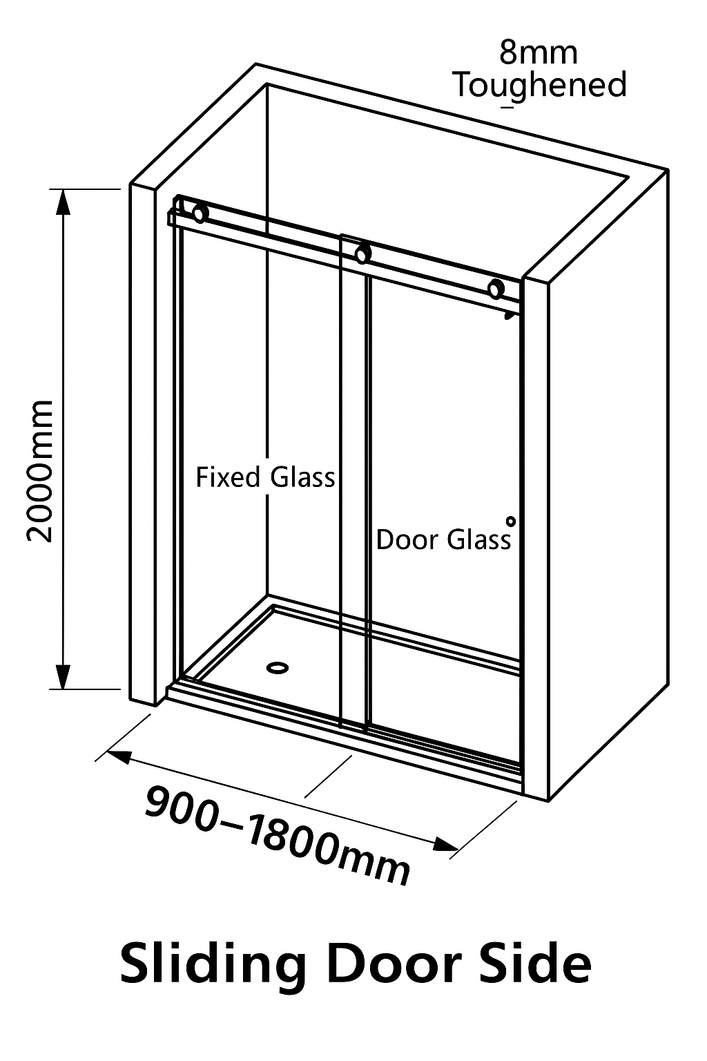 Sunny Brushed Gold Wall to wall 900–1800×2000mm Frameless Clear Glass Sliding Door Shower Screen
